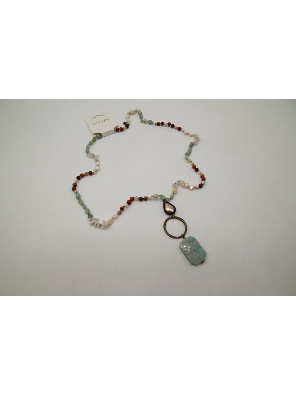 NWT Dylan Jewelry Penny Necklace Natural Stone Beaded Charm Pendant Coastal Boho